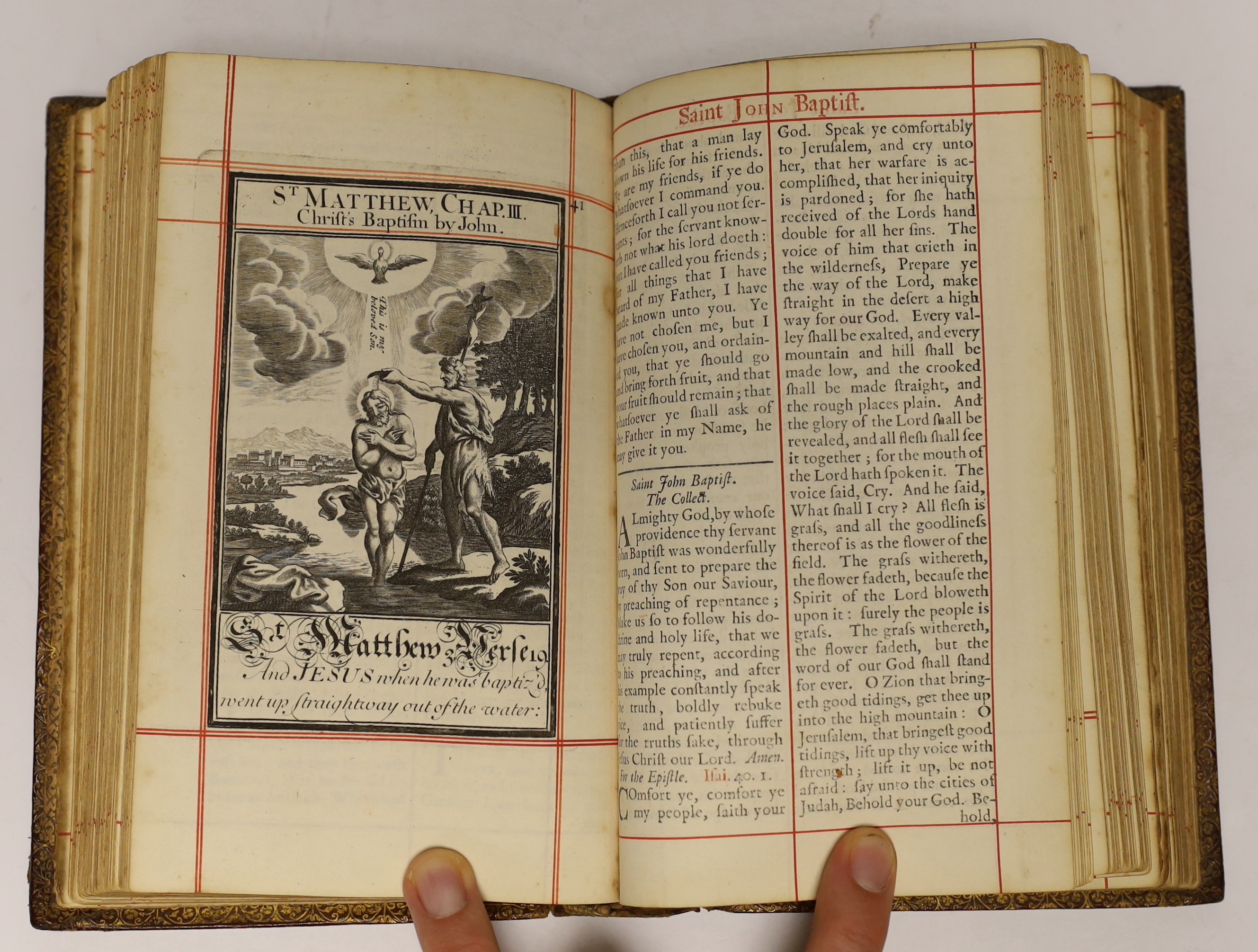 The Book of Common Prayer, and Administration of the Sacraments....together with the Psalter or Psalms of David...title in red and black, portrait frontis. (Geo.I), pictorial engraved plates title and 52 (ex.53) plates,